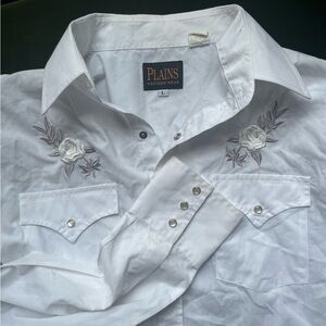 Plains Western Wear Floral Embroidered Pearl Snap, Size L, EUC